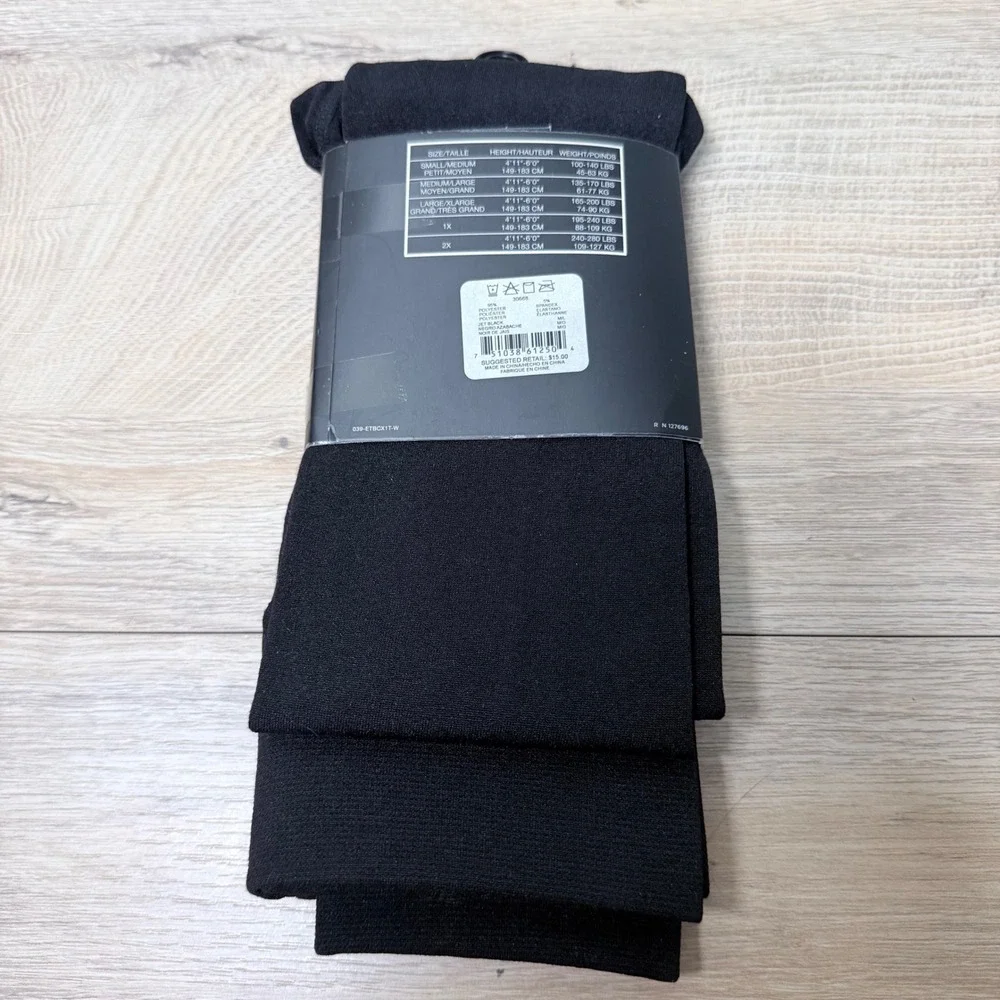 Ellen Tracy Fleece Lined Footless Tights Women M/L Black Soft Cozy Leggings New